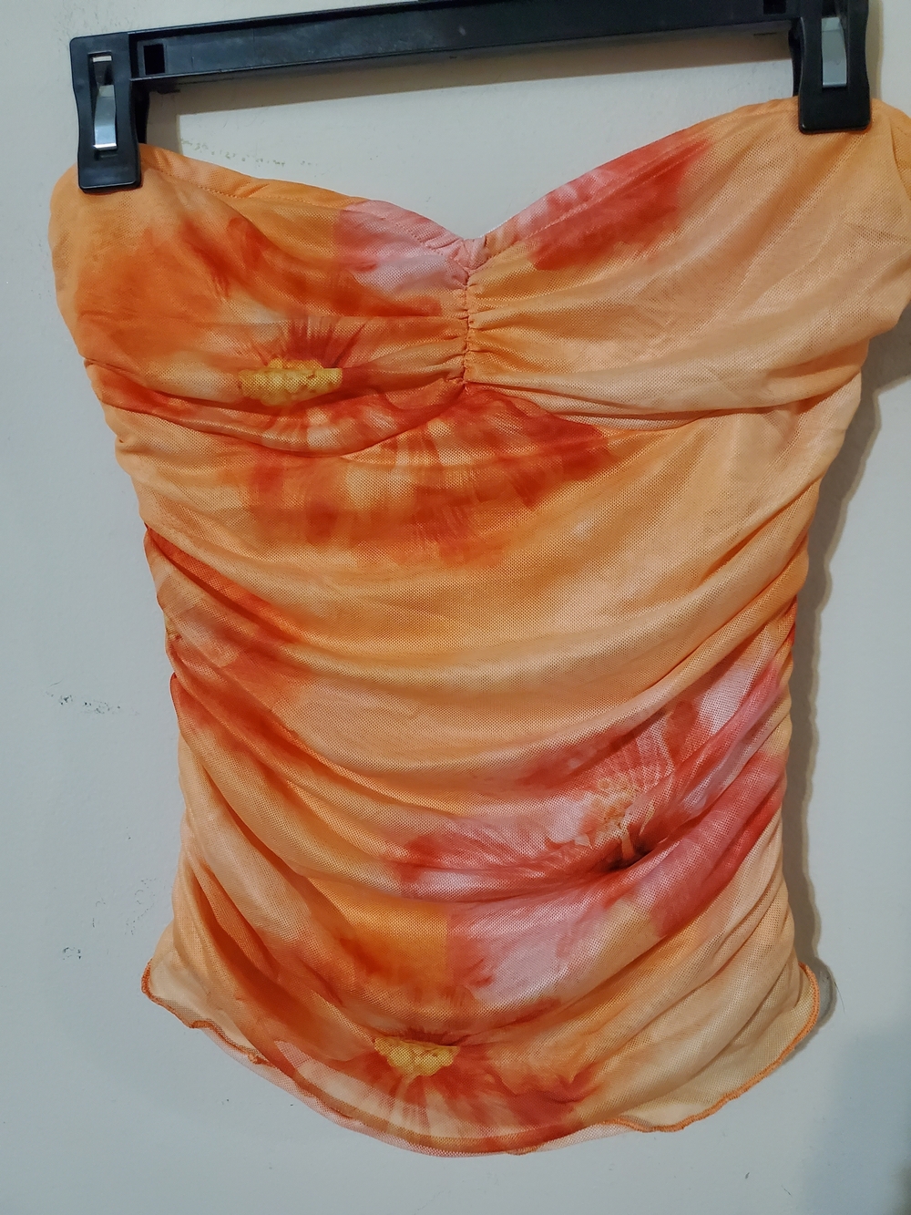 Strapless Orange Floral Ruched Women’s Top Y2k